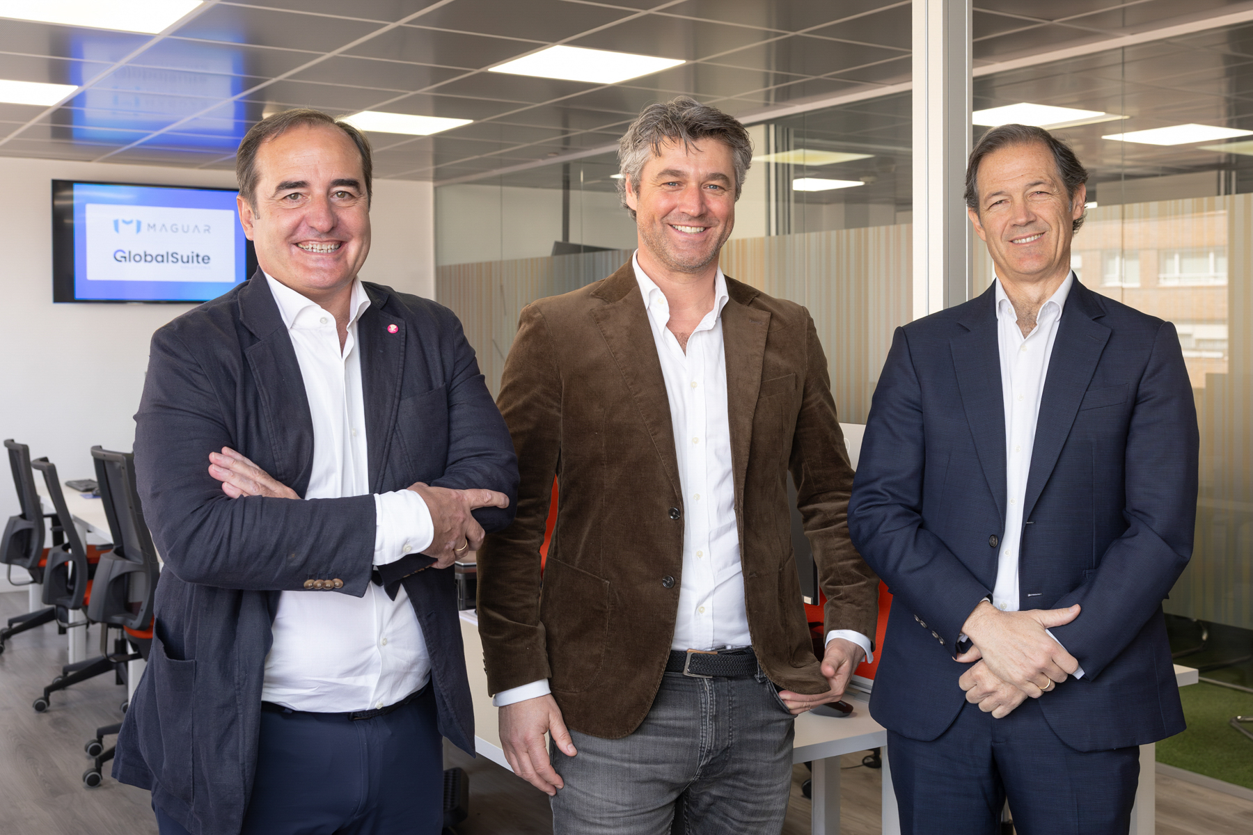 Antonio Quevedo Muñoz, fundador y CEO de GlobalSuite Solutions, Arno Poschik, Founding Partner de Maguar y Jaime Girón de Velasco, Consejero Ejecutivo de GlobalSuite Solutions